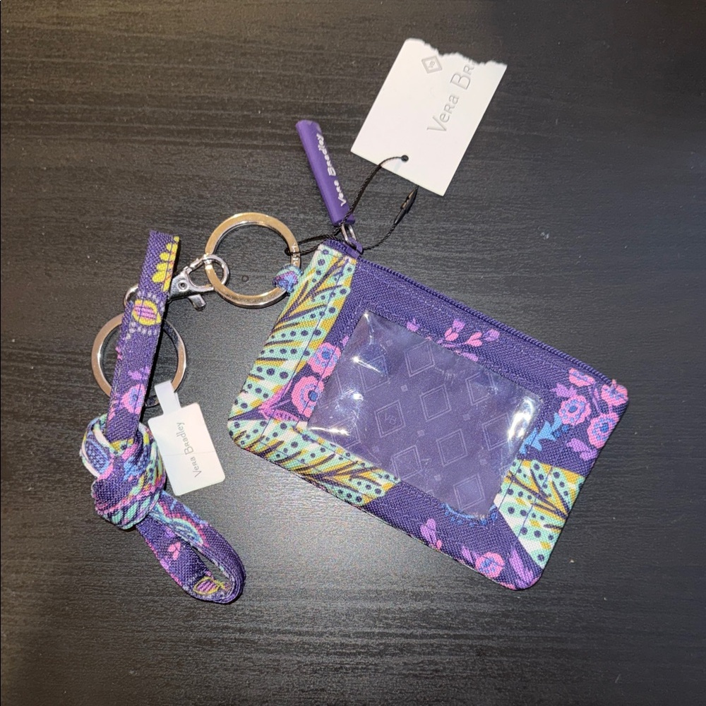 Vera Bradley Purple and Blue Floral Keychain ID Holder